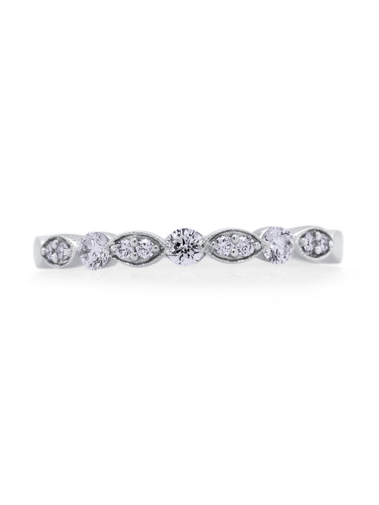 White Gold Diamond Set antique style ring, 18K T=0.27ct, Small Size