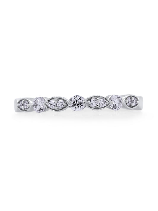 White Gold Diamond Set antique style ring, 18K T=0.27ct, Small Size