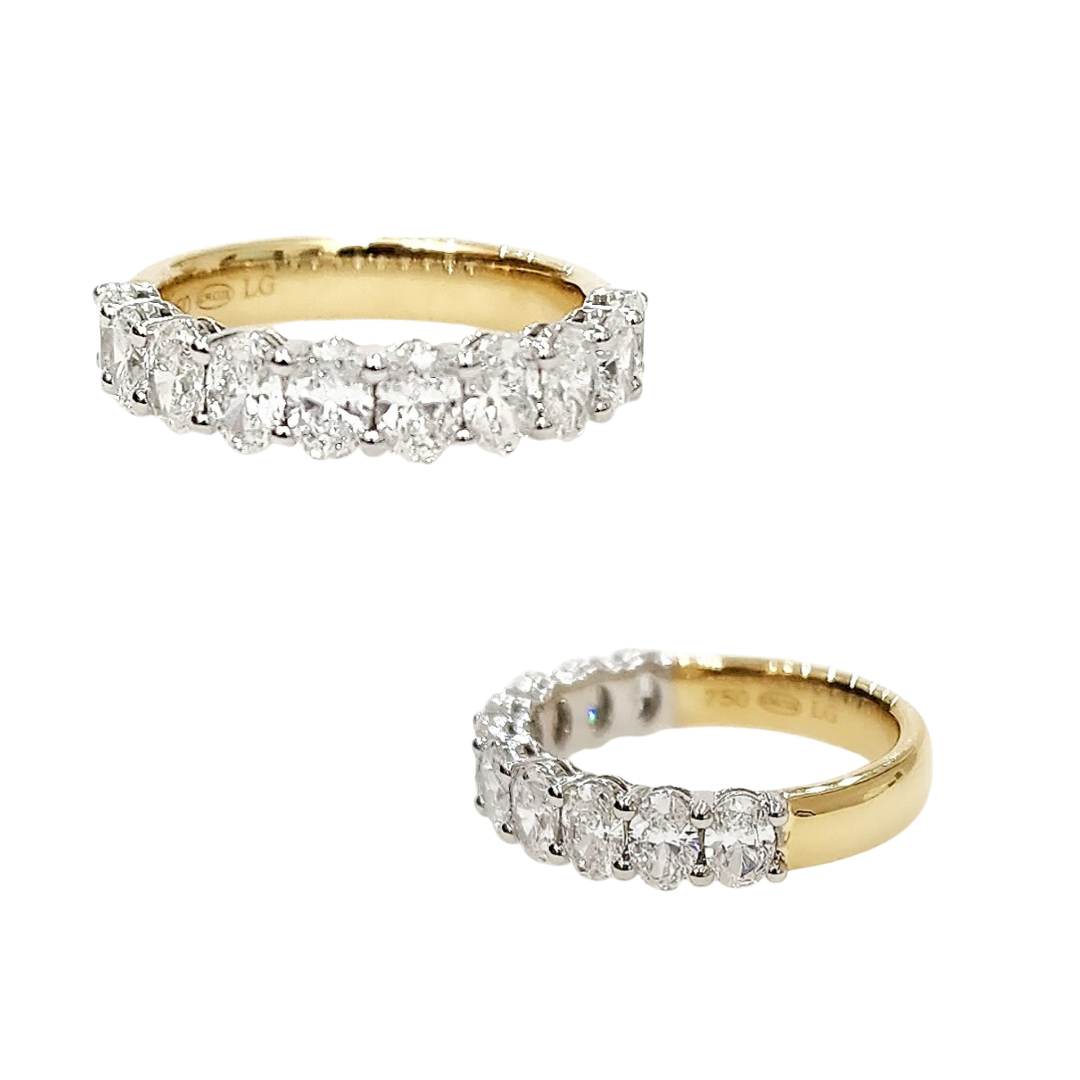 Lab Grown Oval Diamond Set Wedding Band, 18k Yellow & White Gold