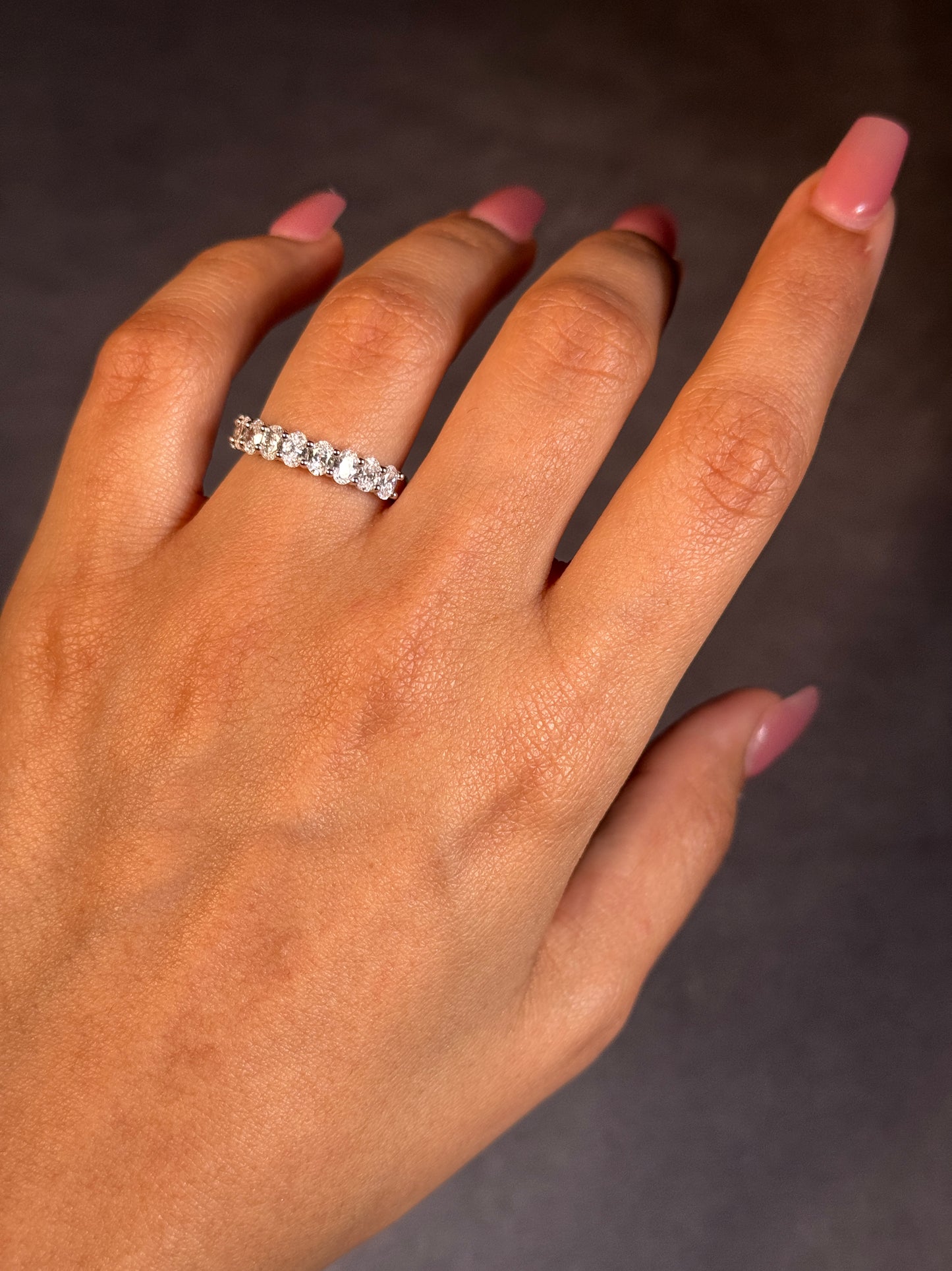 Lab Grown Oval Diamond Set Wedding Band, 18 Carat White Gold