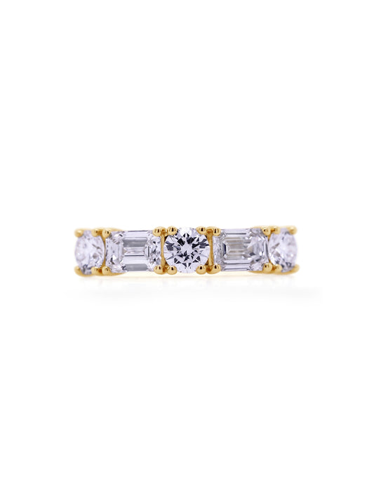 Lab Grown Emerald & RBC Diamond Ring in 9 Carat Yellow Gold, T=1.75ct