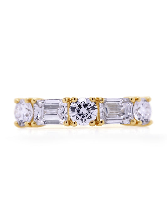 Lab Grown Emerald & RBC Diamond Ring in 9 Carat Yellow Gold, T=1.75ct