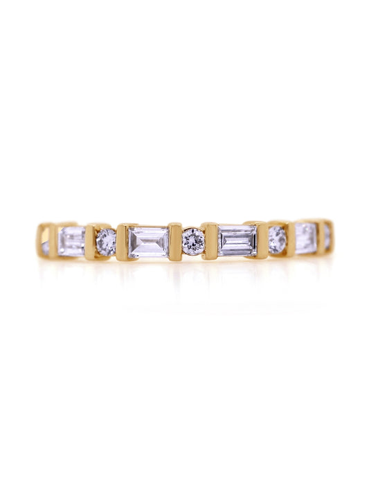 Lab Grown Baguette & RBC Diamond Ring in 9 Carat Yellow Gold, T=0.53ct