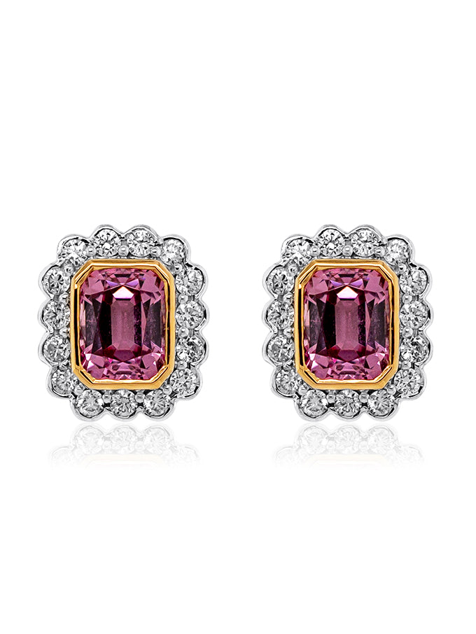 Georges Guillaume Designer Ear Rings, Pink Spinel & Diamonds, 18K WG.