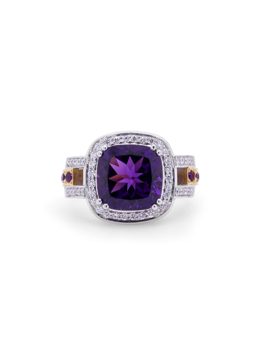 Georges Guillaume Ring, Amethyst & Diamond, 18 Carat 2 tone Gold.