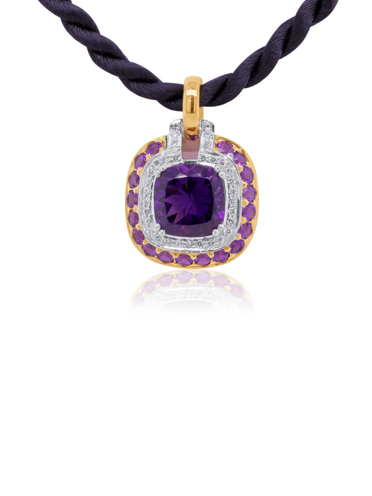 Georges Guillaume Designer Amethyst & Diamond 18K YG Pendant.
