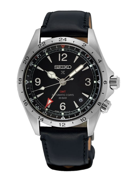 Seiko SPB379J Black Prospex Land GMT, Leather Strap