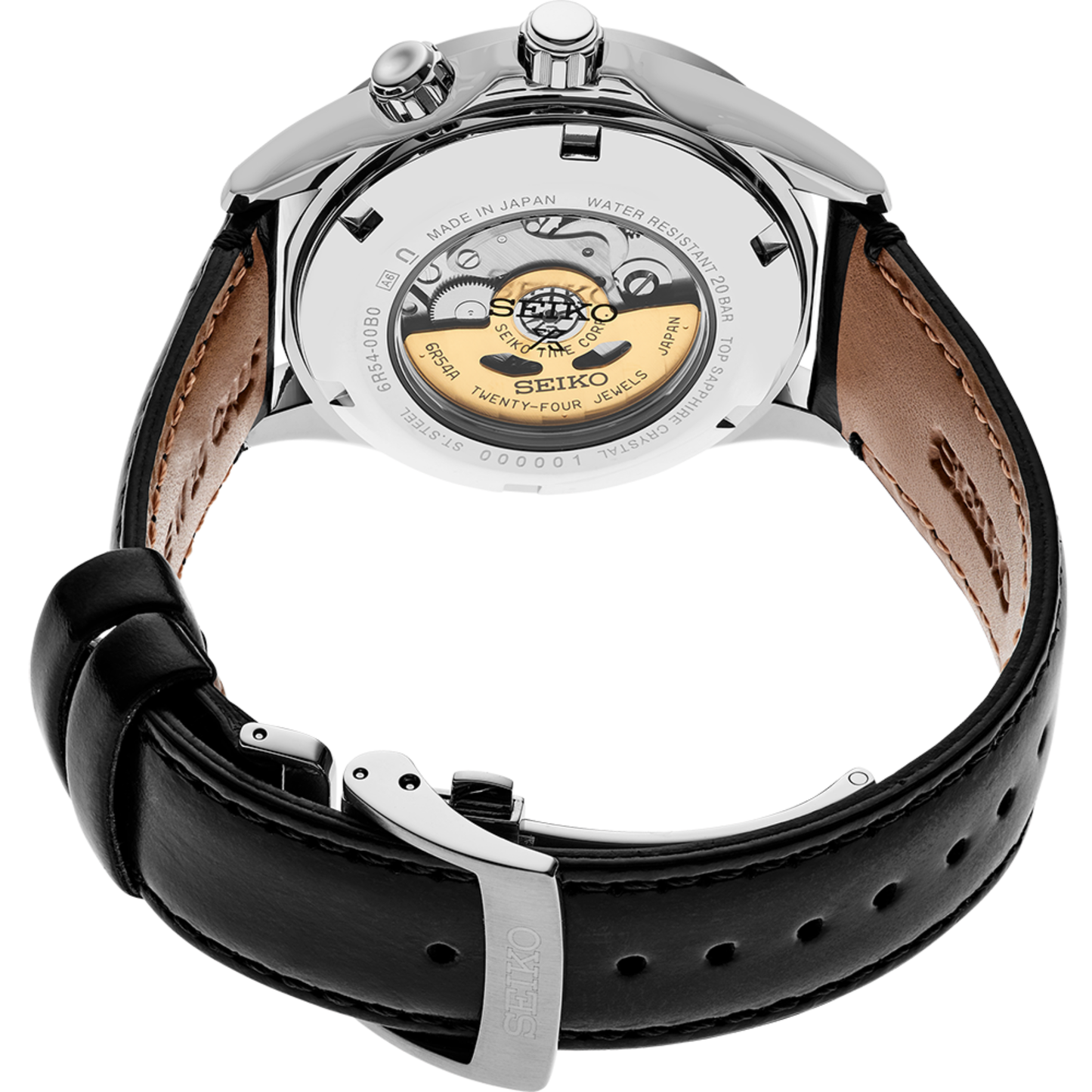Seiko SPB379J Black Prospex Land GMT, Leather Strap